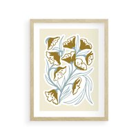 Plakat w ramie 50x70 - Wibracje Widzenia - abstrakcyjne beżowe kwiaty, elegancka kompozycja - rama drewno