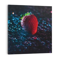 Obraz na płótnie 50x50 - Truskawka Kropelkowy Urok - truskawka, krople