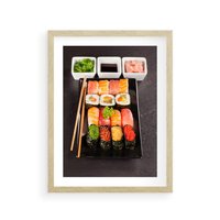 Plakat w ramie 40x50 - Kulinarne podróże do Japonii - sushi, japonia - rama drewno