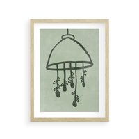 Plakat w ramie 40x50 - Zieleń Inspirującego Spokoju - plakat z abstrakcyjną zieloną lampą, skandynawski design - rama drewno