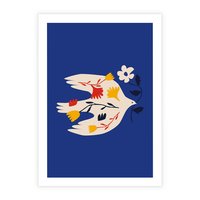 Plakat bez ramy 30x40 - Bezczasowy Szept - niebieskie tło, abstrakcyjny biały ptak