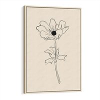Obraz w ramie 80x120 - Przenikający Dialog - szkic kwiatu, mnimalistyczny szkic - rama drewno