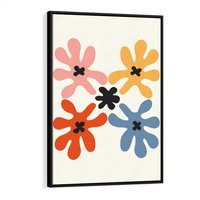 Obraz w ramie 70x100 - Taniec Akwareli - abstrakcyjne wielokolorowe kwiaty, minimalizm - rama czarna