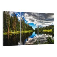 Obraz na płótnie 120x80 - Spokój nad jeziorem wśród lasu - las, jezioro