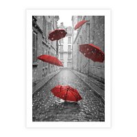 Plakat bez ramy 21x30 - Parasole w malowniczej uliczce - parasole, uliczka
