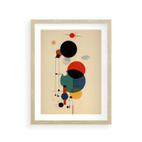 Plakat w ramie 30x40 - Migocące Impresje Odniesień - abstrakcyjna geometryczna kompozycja, koła linie - rama drewno