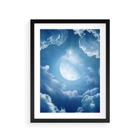 Plakat w ramie 30x40 - Księżycowe Chmury - księżyc, chmury - rama czarna