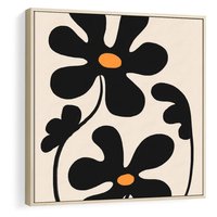 Obraz w ramie 80x80 - Wyjątkowość Boho - minimalistyczny abstrakcyjny obraz, prymitywne kwiaty - rama drewno