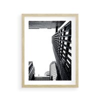 Plakat w ramie 30x40 - Monochromatyczna Sceneria Wieżowców - architektura, wieżowce - rama drewno