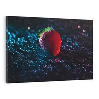 Obraz na płótnie 100x70 - Truskawka Kropelkowy Urok - truskawka, krople