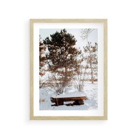 Plakat w ramie 30x40 - Ławka Pod Śniegiem - zimowy pejzaż, ławka pod śniegiem - rama drewno