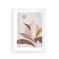 Plakat w ramie 40x50 - Pastelowa Uroda Natury: Kwiat z Złotymi Akcentami - pastelowa grafika, kwiat - rama biała