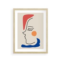 Plakat w ramie 40x50 - Impresje Kształtów - abstrakcyjny obraz, przypomina twarz - rama drewno