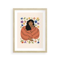 Plakat w ramie 50x70 - Rozplątane Emocje - nowoczesny plakat, kobieta otoczona kwiatami - rama drewno