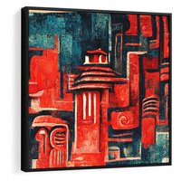 Obraz w ramie 50x50 - Mistyka Wschodnich Światów - orientalna sztuka, nawiązanie do Japonii - rama czarna