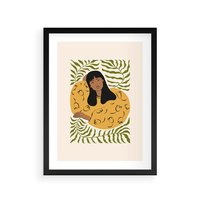 Plakat w ramie 40x50 - Malowane Odbicia Wyobraźni - nowoczesny plakat, kobieta otoczona liśćmi - rama czarna