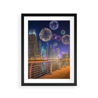 Plakat w ramie 50x70 - Fajerwerki Nowego Roku - nowy rok, fajerwerki - rama czarna