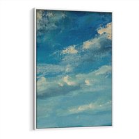 Obraz w ramie 50x70 - Oddechy niebiańskiej materii - olejny obraz, smugi farby przypominają obłoki na błękitnym niebie - rama biała