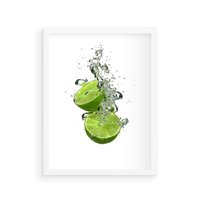 Plakat w ramie 30x40 - Kuchenne limonki na stole - limonki, kuchnia - rama biała