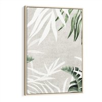 Obraz w ramie 80x120 - Zielony Raj - monstera, palmy - rama drewno