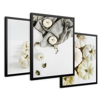 Zestaw obrazy w ramie 30x40 galeria - Białe, dynie, minimalizm - rama czarna