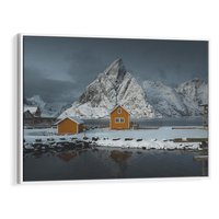 Obraz w ramie 70x50 - Minimalizm i Urok Natury - skandynawskie, domki - rama biała