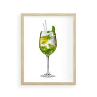 Plakat w ramie 50x70 - Limonkowy drink w letnim stylu - drink, limonka - rama drewno