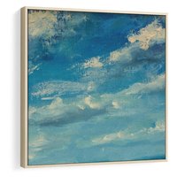 Obraz w ramie 50x50 - Oddechy niebiańskiej materii - olejny obraz, smugi farby przypominają obłoki na błękitnym niebie - rama drewno