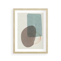 Plakat w ramie 30x40 - Rozkwitające Formy - geometryczne elementy, stonowane ziemiste kolory - rama drewno