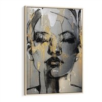 Obraz w ramie 50x70 - Kobieta - Abstrakcyjne Malowidło - złote, usta abstrakcja - rama drewno