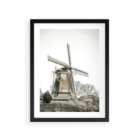 Plakat w ramie 50x70 - Wiejska Idylla z Młynem - wiatrak, młyn - rama czarna