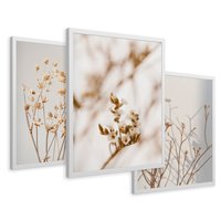Zestaw obrazy w ramie 30x40 galeria - Suche, kwiaty, boho, trawy - rama biała