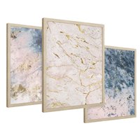Zestaw obrazy w ramie 30x40 galeria - Marmur, złoto, błękit, turkus - rama drewno