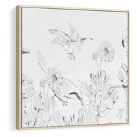 Obraz w ramie 50x50 - Tropiki w Monochromie - czarno biały szkic, tropikalne ptaki - rama drewno