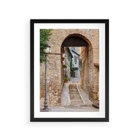 Plakat w ramie 50x70 - Klimatyczna Uliczka w Grecji - uliczka, Grecja - rama czarna