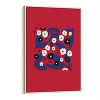 Obraz w ramie 80x120 - Kolorowe Przenikanie - abstrakcyjna kwiatowa kompozycja, czerwone mocne tło - rama drewno