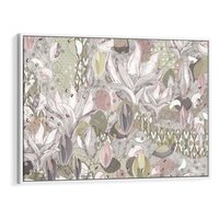 Obraz w ramie 120x80 - Pejzaże zatajonej duszy - połączenie tekstur, roślinne motywy - rama biała