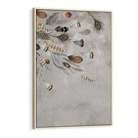 Obraz w ramie 50x70 - Sploty losu na płótnie - kompozycja boho piór, indiańskie pióra - rama drewno