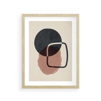 Plakat w ramie 30x40 - Abstrakcyjna Harmonia - abstrakcyjne nieregularne kształty, minimalistyczny plakat - rama drewno