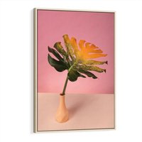Obraz w ramie 80x120 - Egzotyczna monstera - monstera, liść - rama drewno