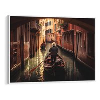 Obraz w ramie 100x70 - Spokojna Wenecja - gondolier w gondoli, kanały Wenecji - rama biała