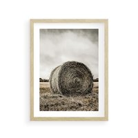 Plakat w ramie 40x50 - Siano w Sepii: Wiejska Tradycja - snopek siana, bela siana - rama drewno