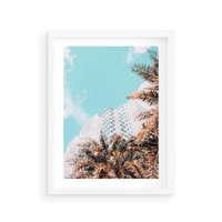 Plakat w ramie 30x40 - Wakacyjny Raj - palmy, wysokie budynki - rama biała