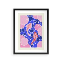 Plakat w ramie 50x70 - Rzeka Abstrakcji - abstrakcyjna kompozycja, różowe ryby wśród rafy - rama czarna