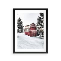 Plakat w ramie 40x50 - Domek w Śnieżnych Górach - domek, góry - rama czarna