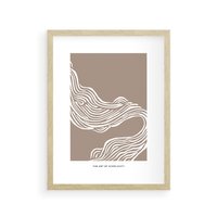 Plakat w ramie 50x70 - Harmonijne Granice - sztuka minimalizmu, biała rycina - rama drewno
