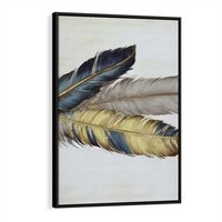 Obraz w ramie 50x70 - Granatowo-Złote Pióra - sztuka, granatowe i złote pióra - rama czarna