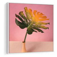Obraz w ramie 80x80 - Egzotyczna monstera - monstera, liść - rama biała
