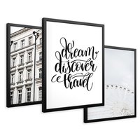 Zestaw obrazy w ramie 50x70 galeria - Typografia, podróż, miasto - rama czarna