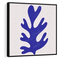 Obraz w ramie 50x50 - Przenikająca Struktura - boho plakat, niebieski liść w intensywnym kolorze - rama czarna